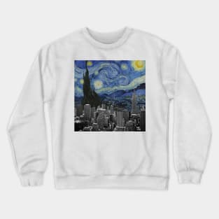 The Starry Night by Vincent Van Gogh and New York Skyline Crewneck Sweatshirt